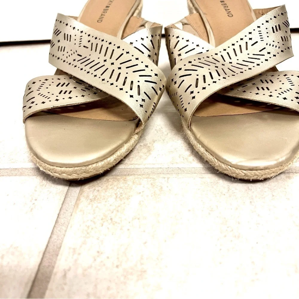 Lucky Brand KEELA Women’s Gold Leather Espadrille Wedge Sandals - Size 12M Boho